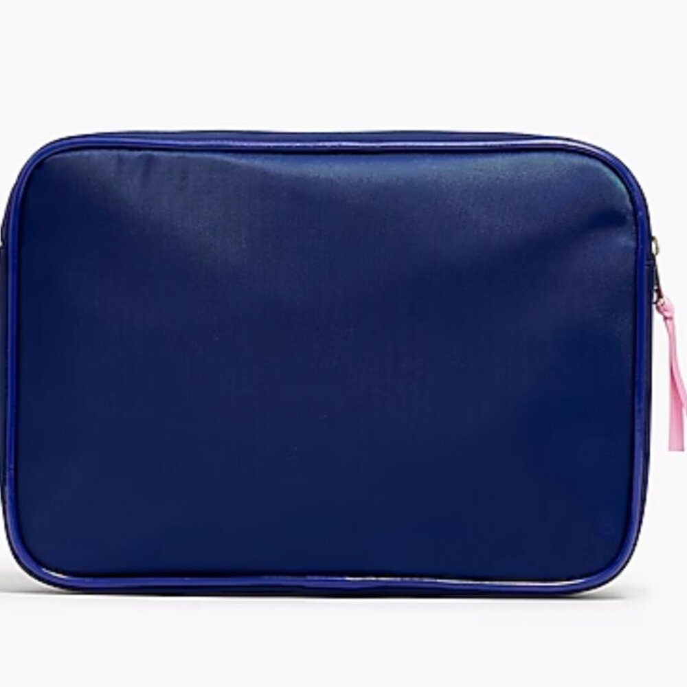 NWT J.Crew Antique‎ Blue Large Customizable Zip Pouch 6.5" x 9.5"